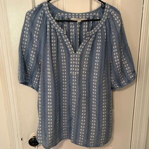 Loft blue white embroidered blouse